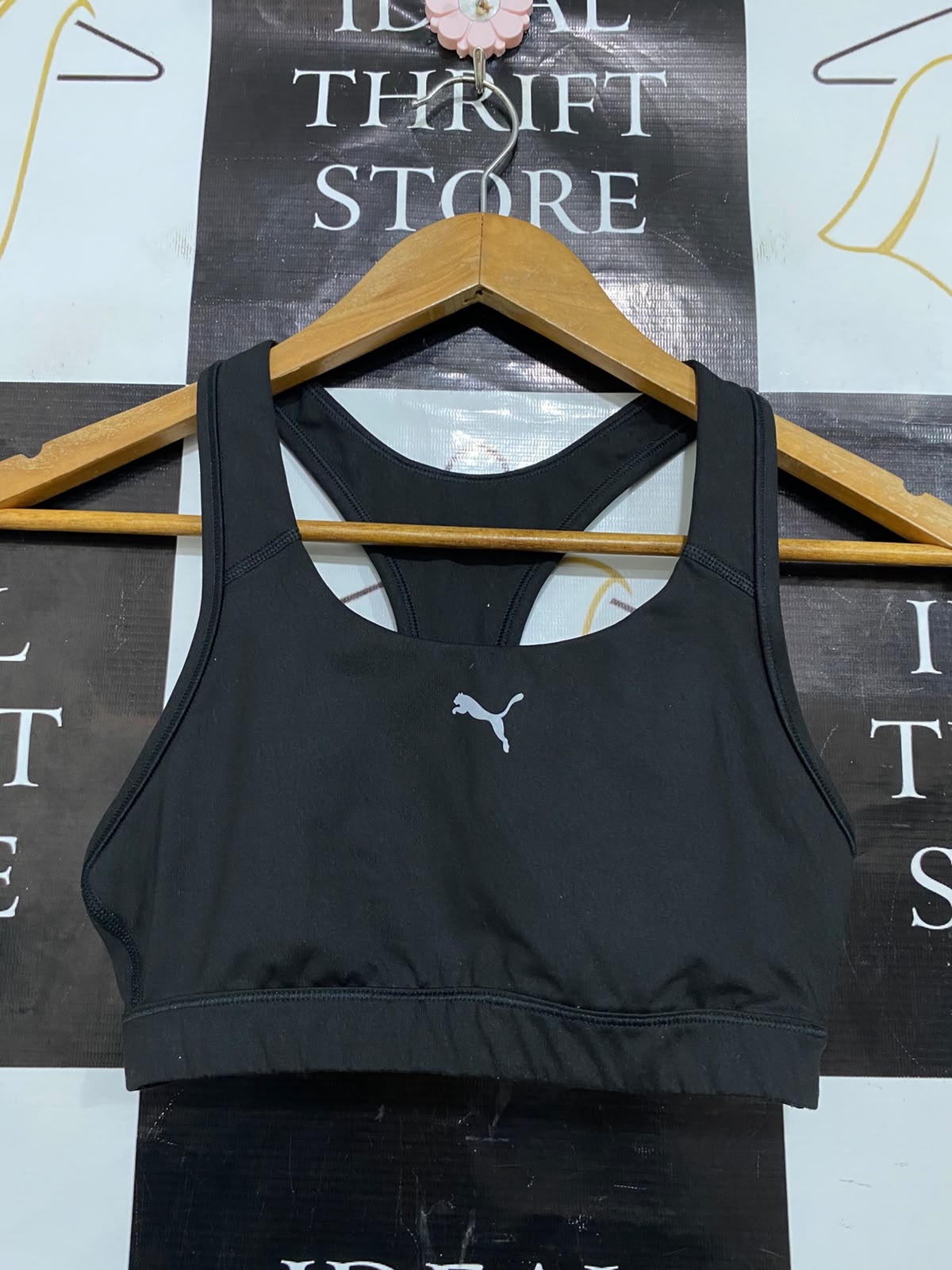 PUMA |S| BUST 12| A37| BLACK & SILVER LEAPING CAT ATHLETIC SPORTS BRA