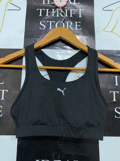 PUMA |S| BUST 12| A37| BLACK & SILVER LEAPING CAT ATHLETIC SPORTS BRA