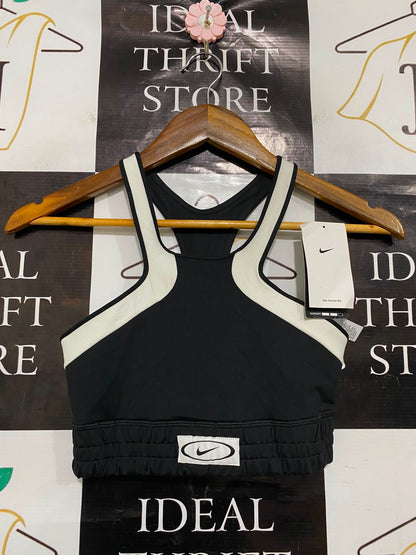 NIKE |XS| BUST 11| A37| BLACK & OFF-WHITE COLORBLOCK PATCH LOGO SPORTS BRA