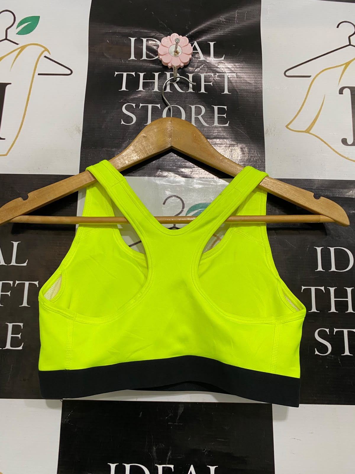 NIKE |M| BUST 13| A37| NEON LIME & BLACK BLOCK-LOGO ATHLETIC SPORTS BRA