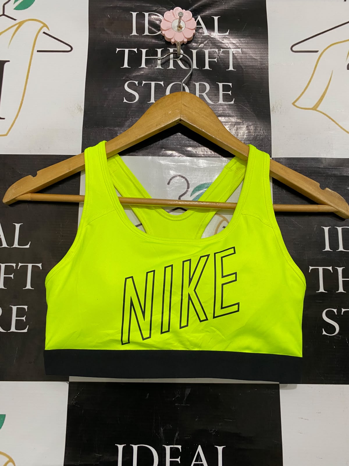 NIKE |M| BUST 13| A37| NEON LIME & BLACK BLOCK-LOGO ATHLETIC SPORTS BRA