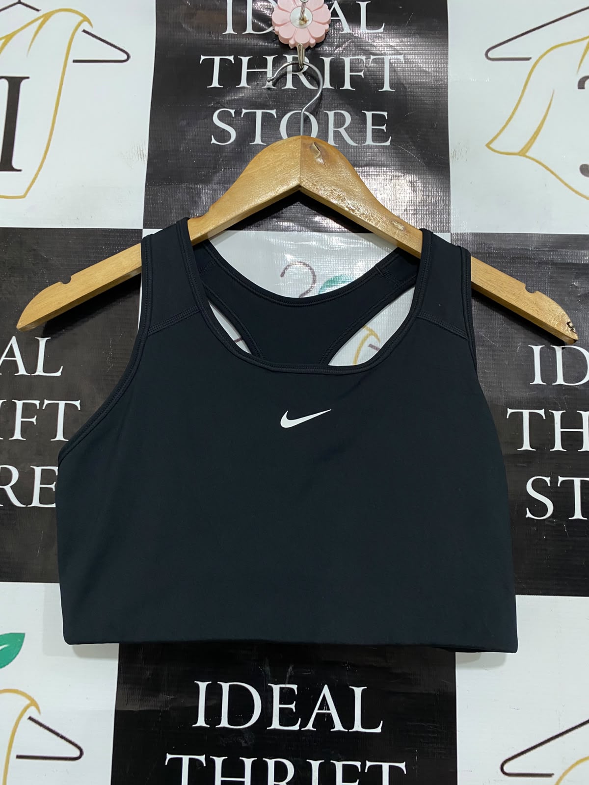 NIKE |L| BUST 14| A37| CLASSIC BLACK & WHITE SWOOSH ATHLETIC SPORTS BRA