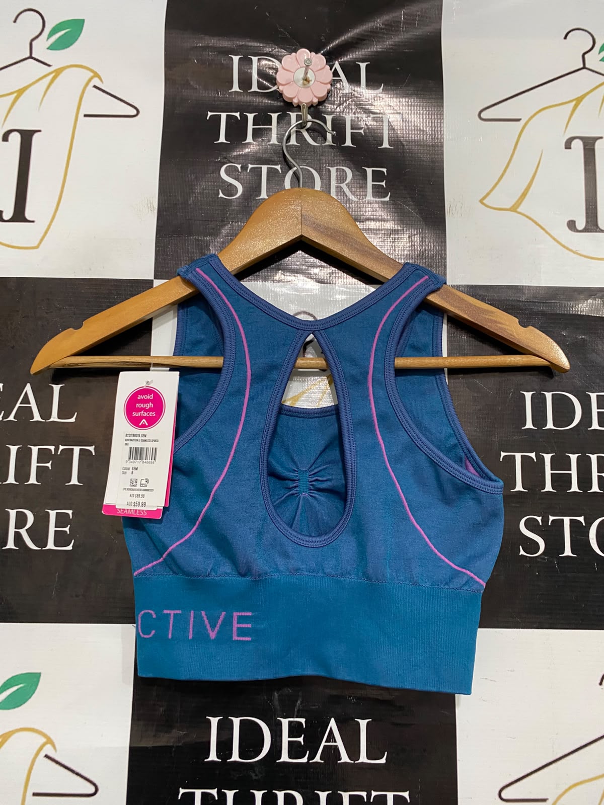 ROCKWEAR |S| BUST 12| A37| TEAL SEAMLESS CUTOUT ATHLETIC SPORTS BRA