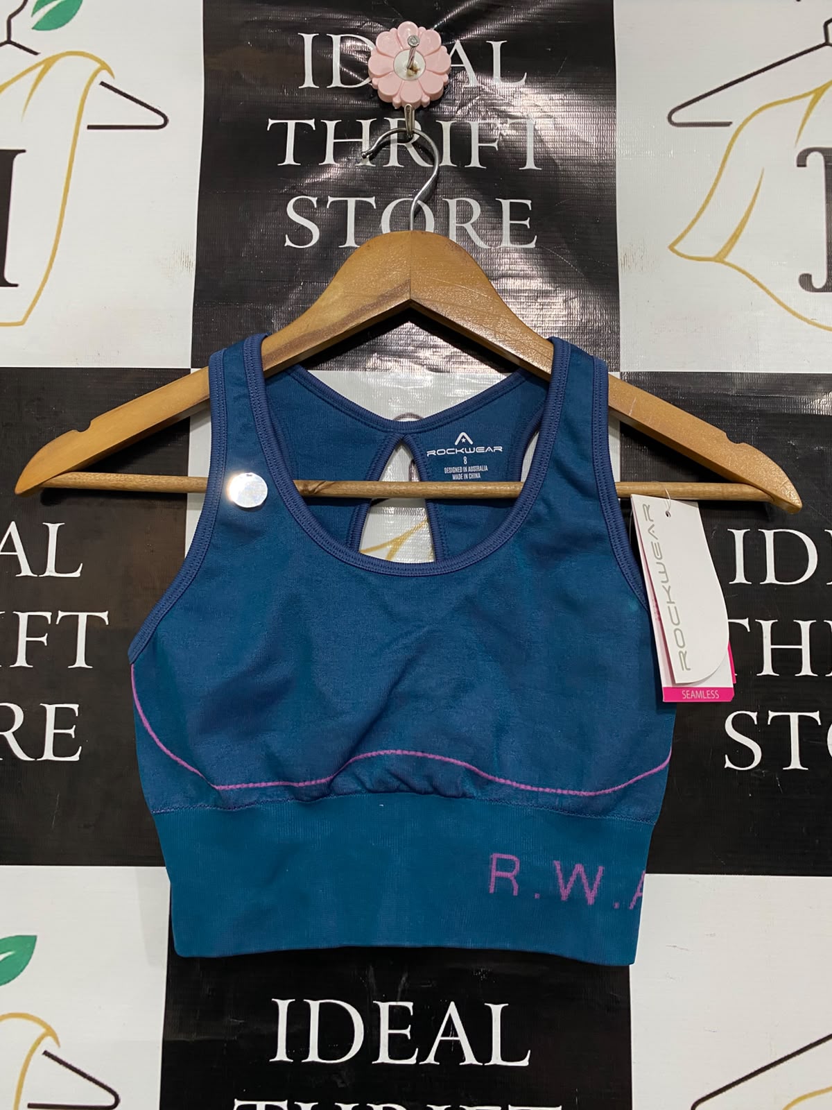 ROCKWEAR |S| BUST 12| A37| TEAL SEAMLESS CUTOUT ATHLETIC SPORTS BRA