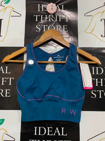 ROCKWEAR |S| BUST 12| A37| TEAL SEAMLESS CUTOUT ATHLETIC SPORTS BRA