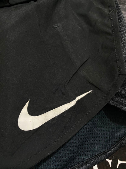 NIKE |S| WAIST 26| A37| BLACK & WHITE SWOOSH PERFORMANCE RUNNING SHORTS