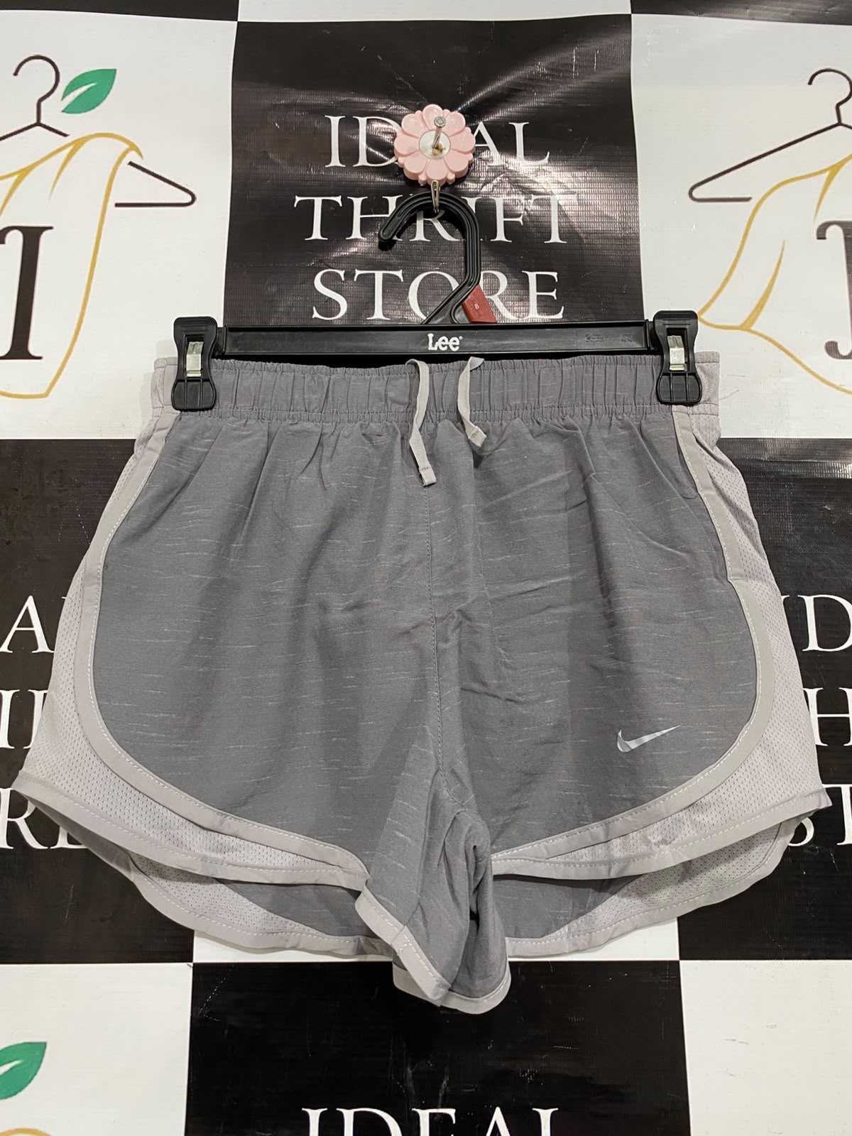 NIKE |S| WAIST 25| A37| HEATHER GREY & WHITE TRIM PERFORMANCE RUNNING SHORTS