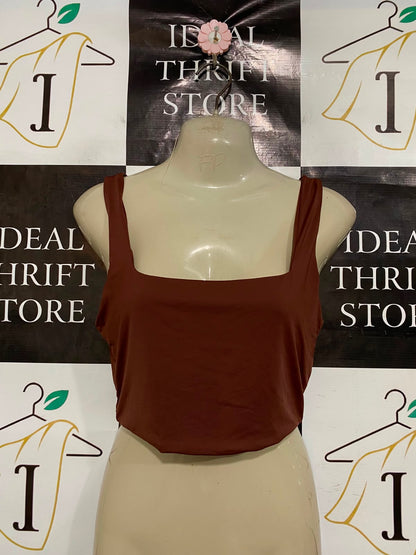 SHEIN BAE |M| BUST 16| A37| RUST BROWN SQUARE-NECK SLEEVELESS CROP TOP