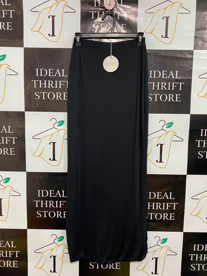 THANNE |XS| WAIST 24| A37| BLACK SATIN MINIMALIST SLIM MAXI SKIRT