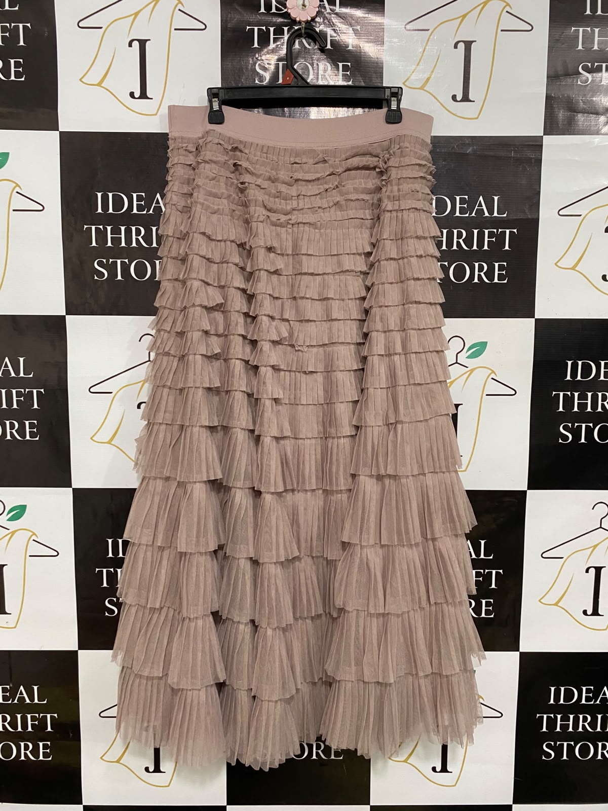 LUCKY BRAND |L| WAIST 32| A37| DUSTY MAUVE TIERED RUFFLE MESH MAXI SKIRT