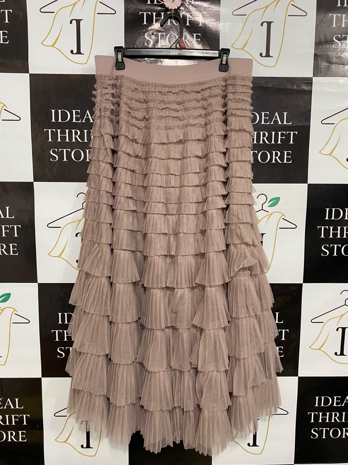 LUCKY BRAND |L| WAIST 32| A37| DUSTY MAUVE TIERED RUFFLE MESH MAXI SKIRT