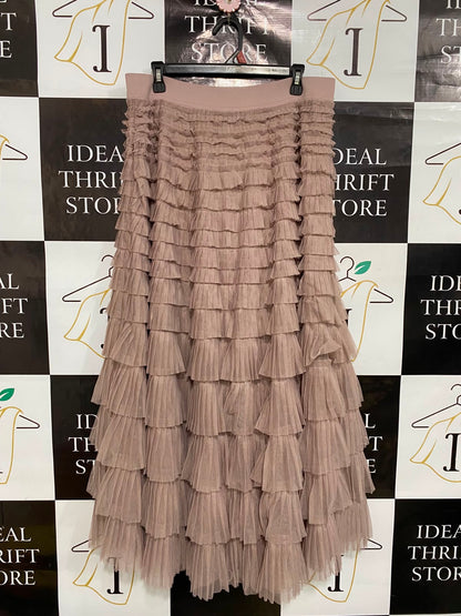 LUCKY BRAND |L| WAIST 32| A37| DUSTY MAUVE TIERED RUFFLE MESH MAXI SKIRT