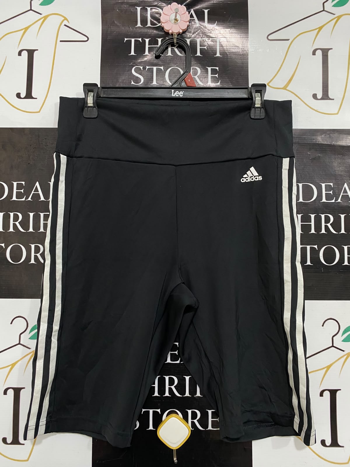 ADIDAS |L| WAIST 30| A37| BLACK & WHITE 3-STRIPE ATHLETIC BIKER SHORTS