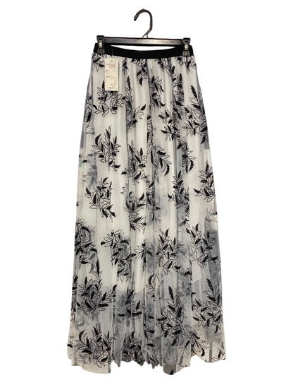 SHENG YI |XS| WAIST 24| A38| WHITE & BLACK FLORAL EMBROIDERED TULLE MIDI SKIRT