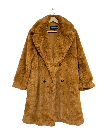 FRENCH CONNECTION |L| BUST 23| A38| CARAMEL PLUSH FAUX-FUR DOUBLE-BREASTED COAT