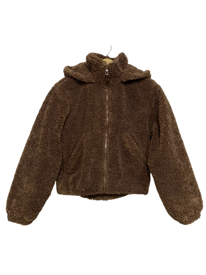 PRIMARK |XS| BUST 20| A38| BROWN SHERPA FLEECE HOODED ZIP-UP JACKET