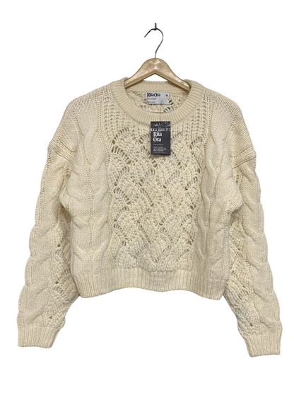 PRIMARK CARES |M| BUST 20| A38| CREAM CABLE-KNIT CROPPED SWEATER