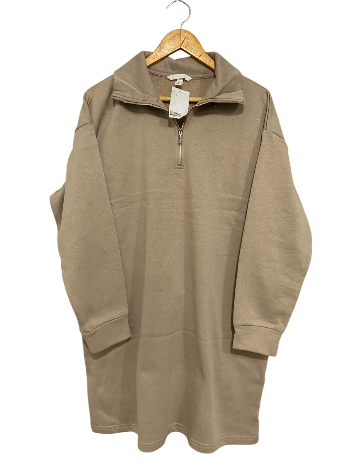 H&M |S| BUST 23| A38| BEIGE HALF-ZIP FLEECE SWEATSHIRT DRESS