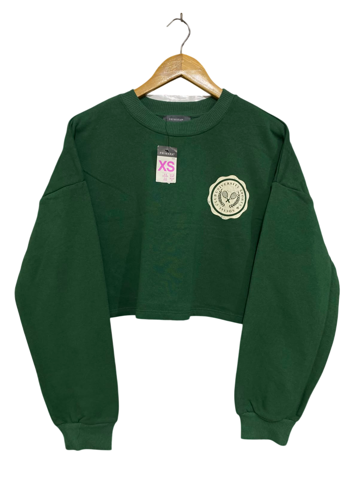 PRIMARK |XS| BUST 21| A38| FOREST GREEN CROPPED TENNIS CLUB SWEATSHIRT
