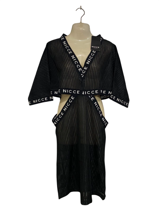 NICCE |M| BUST FREE| A39| BLACK BRANDED STRAP MESH OVERLAY MIDI DRESS