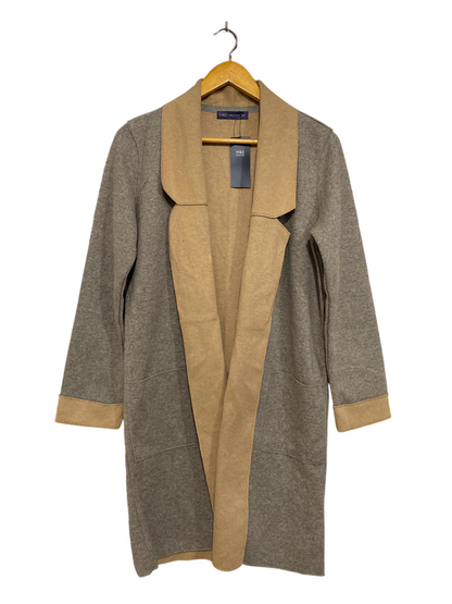 M&S |M| BUST 19| A39| GREY & CAMEL COLORBLOCK OPEN-FRONT LONG CARDIGAN COAT