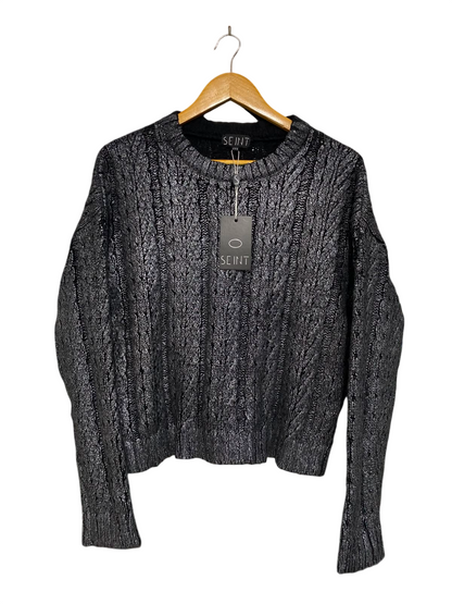 SEINT |M| BUST 22| A39| METALLIC GREY CABLE-KNIT CREWNECK SWEATER