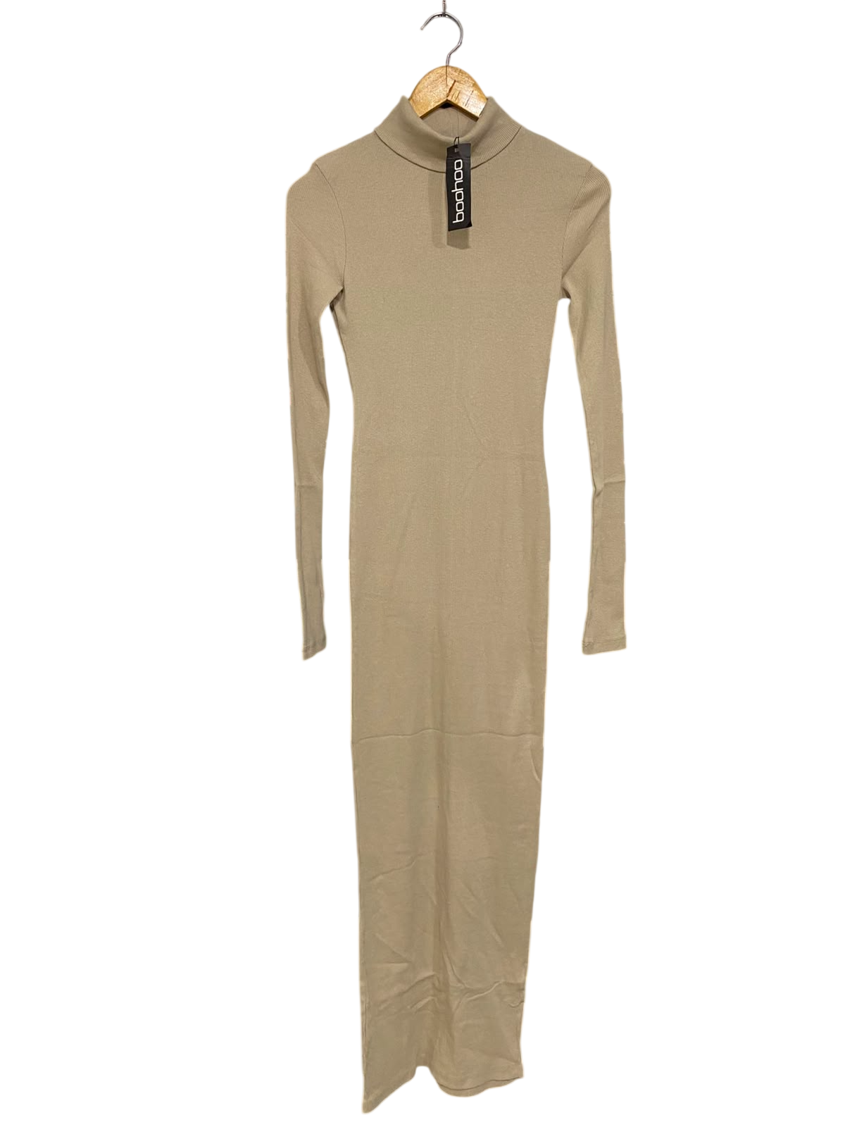 BOOHOO |S| BUST 14| A39| BEIGE TURTLENECK RIBBED KNIT MAXI DRESS