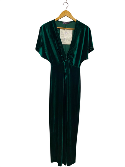 GEORGE |M| BUST FREE| A39| EMERALD GREEN VELVET KNOT-FRONT WIDE-LEG JUMPSUIT