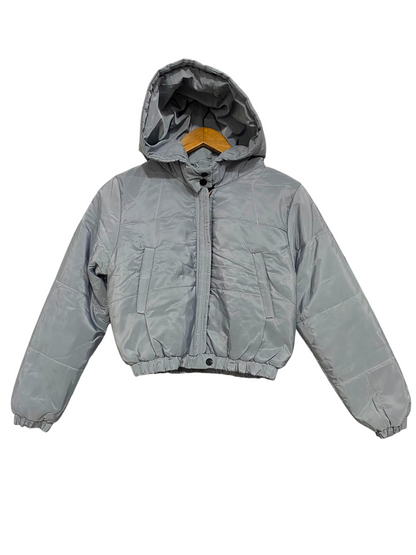 BOOHOO |S| BUST 19| A39| ICE BLUE CROPPED PUFFER JACKET WITH HOOD