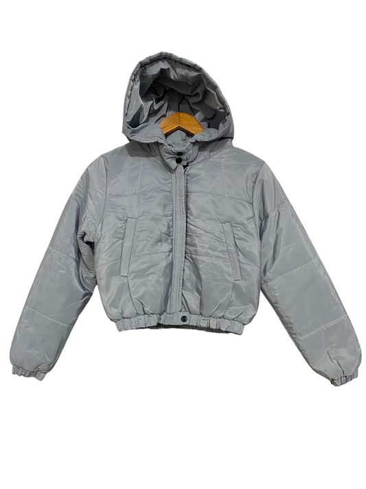 BOOHOO |S| BUST 19| A39| ICE BLUE CROPPED PUFFER JACKET WITH HOOD