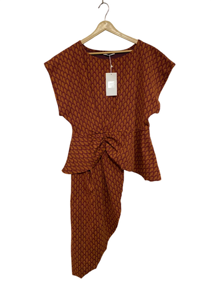 ZARA |L| BUST FREE| A39| RUST & MUSTARD GEOMETRIC PATTERNED ASYMMETRICAL DRAPE PEPLUM TOP