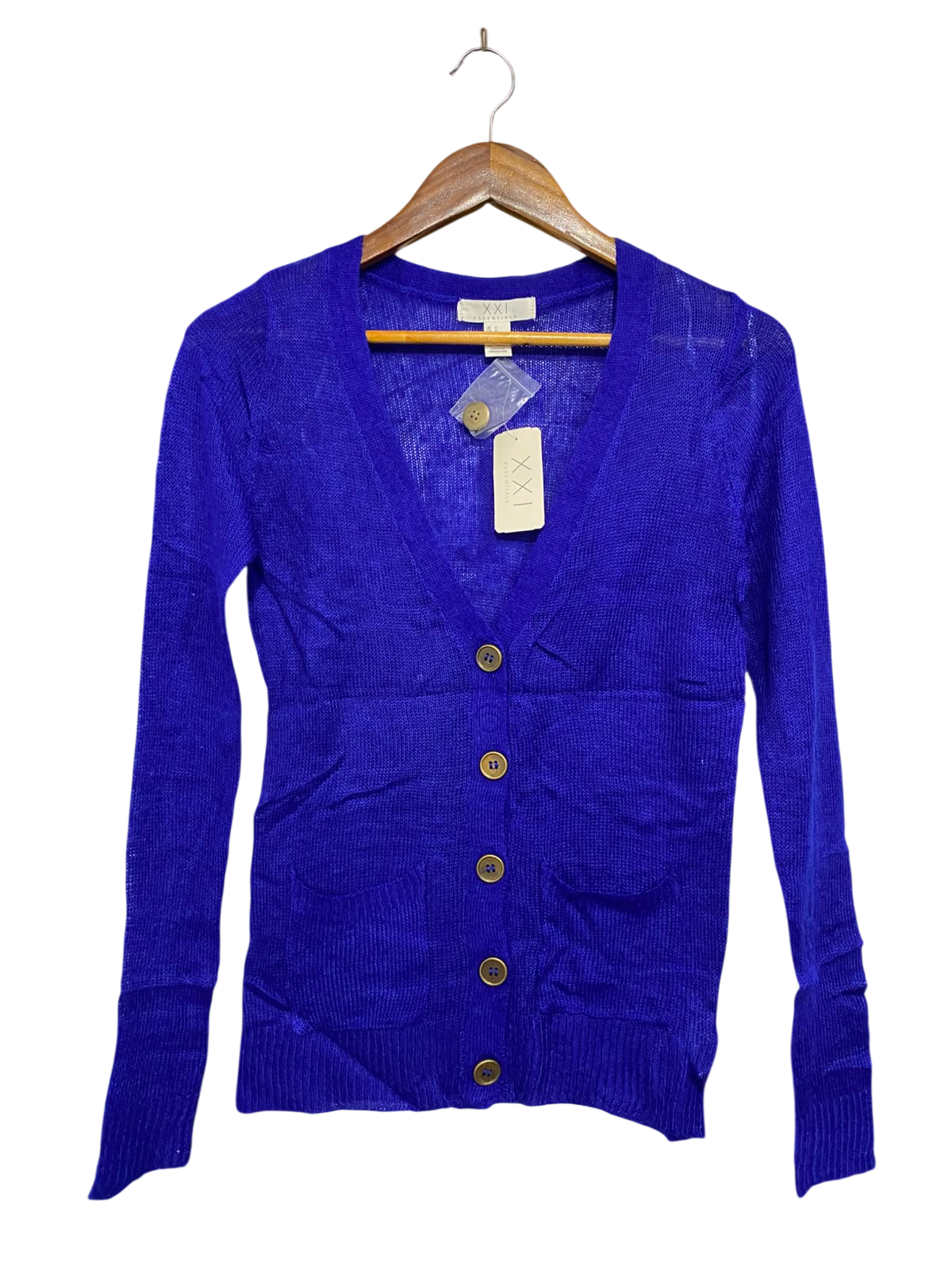 ESSENTIALS |S| BUST 15| A39| ROYAL BLUE BUTTON-UP KNIT CARDIGAN