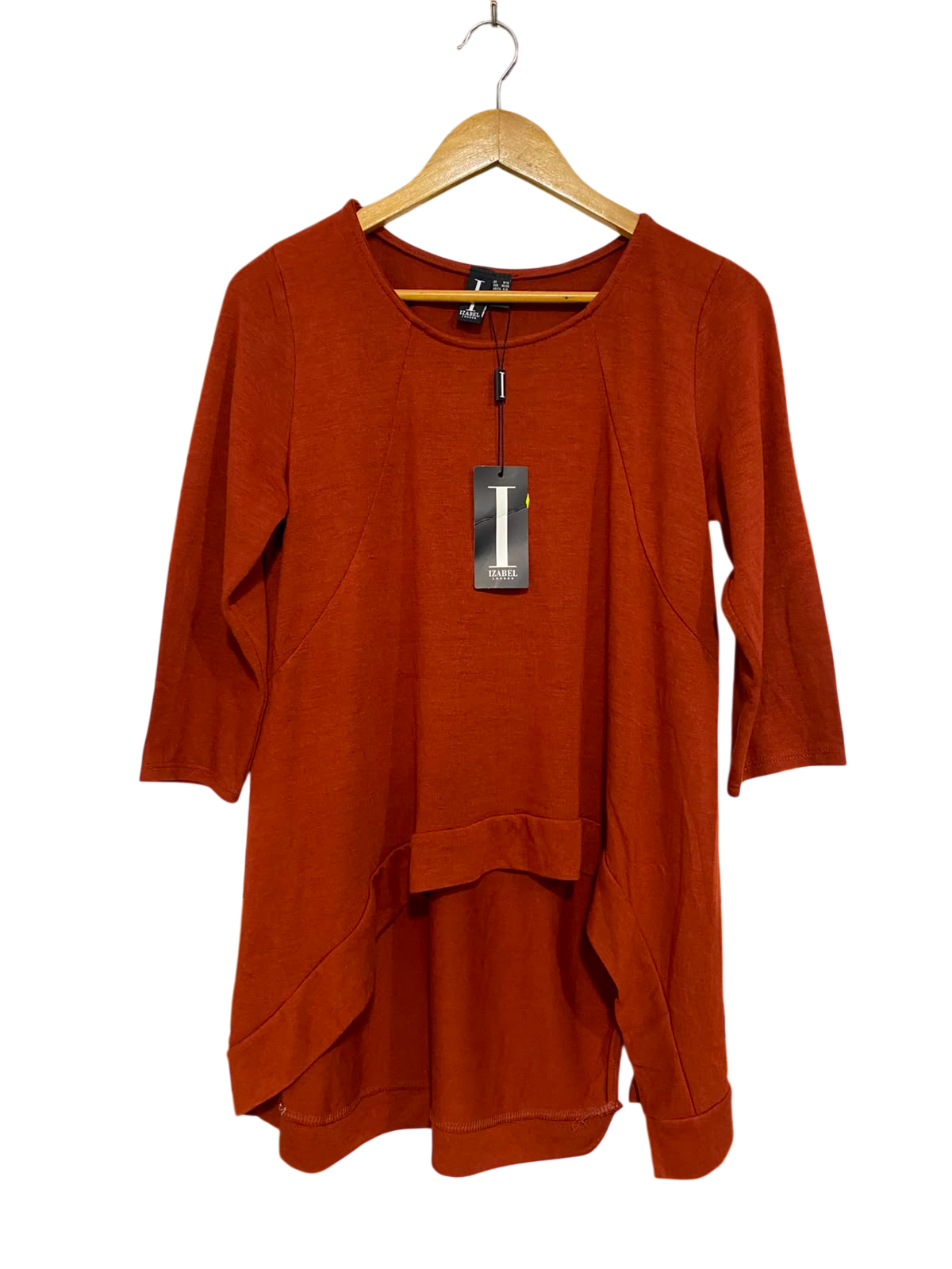 IZABEL |S/M| BUST 18| A39| RUST ORANGE HIGH-LOW HEM TUNIC TOP