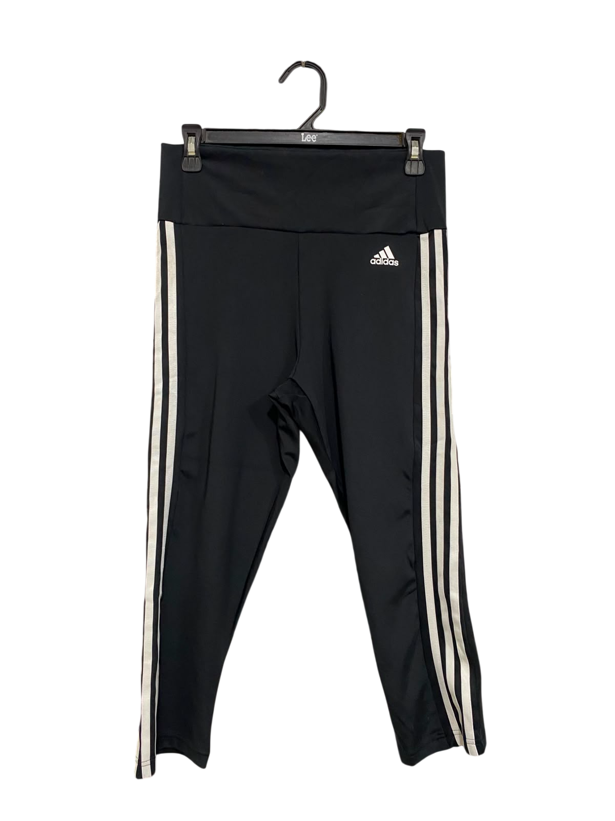 ADIDAS |M| WAIST 28| A39| BLACK & WHITE 3-STRIPE CROPPED PERFORMANCE LEGGINGS