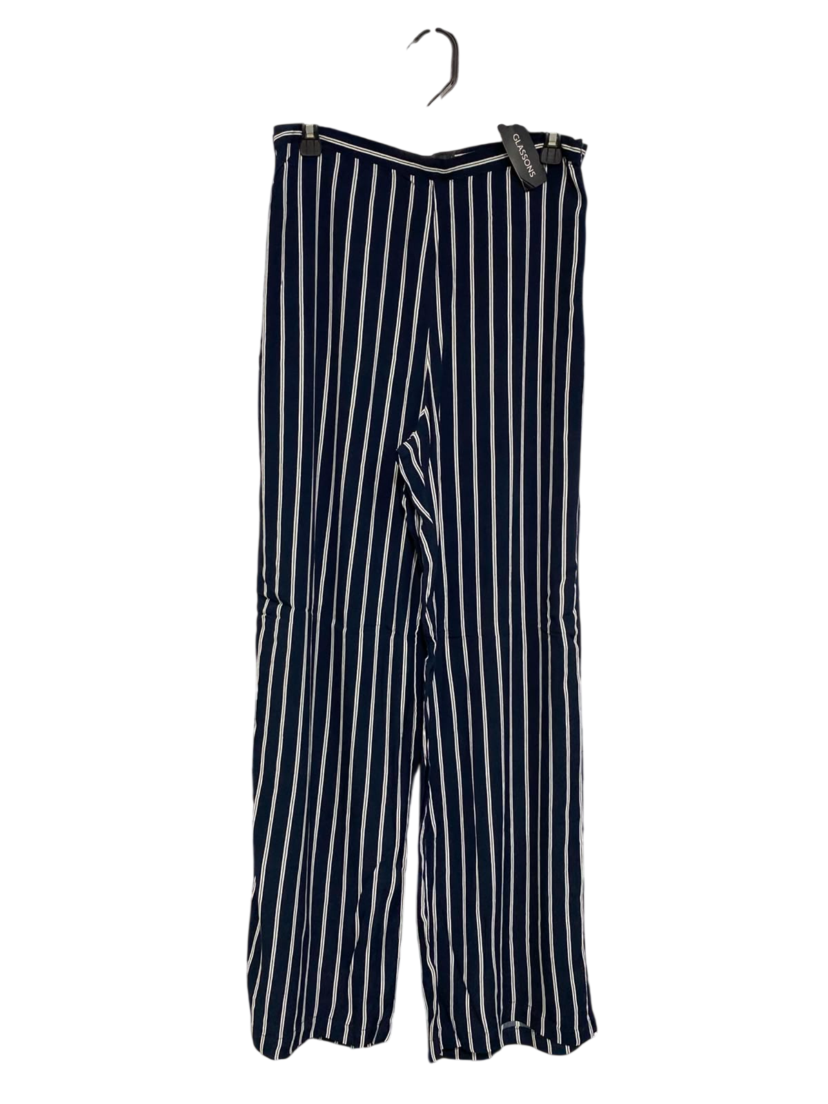 GLASSONS |M| WAIST 30| A39| NAVY BLUE & WHITE PINSTRIPE WIDE-LEG TROUSERS