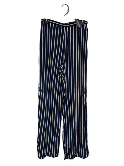 GLASSONS |M| WAIST 30| A39| NAVY BLUE & WHITE PINSTRIPE WIDE-LEG TROUSERS
