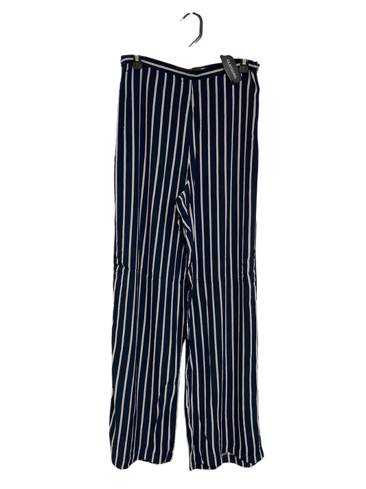 GLASSONS |M| WAIST 30| A39| NAVY BLUE & WHITE PINSTRIPE WIDE-LEG TROUSERS