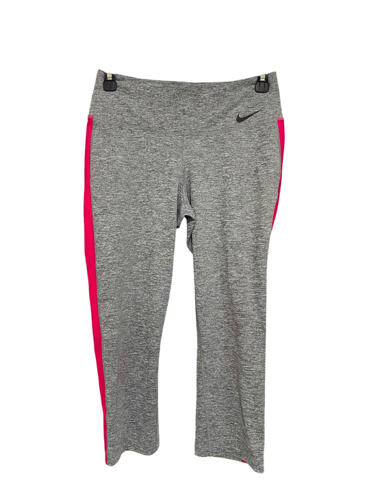 NIKE |S| WAIST 24| A39| HEATHER GREY & HOT PINK SIDE-STRIPE CROPPED ATHLETIC LEGGINGS