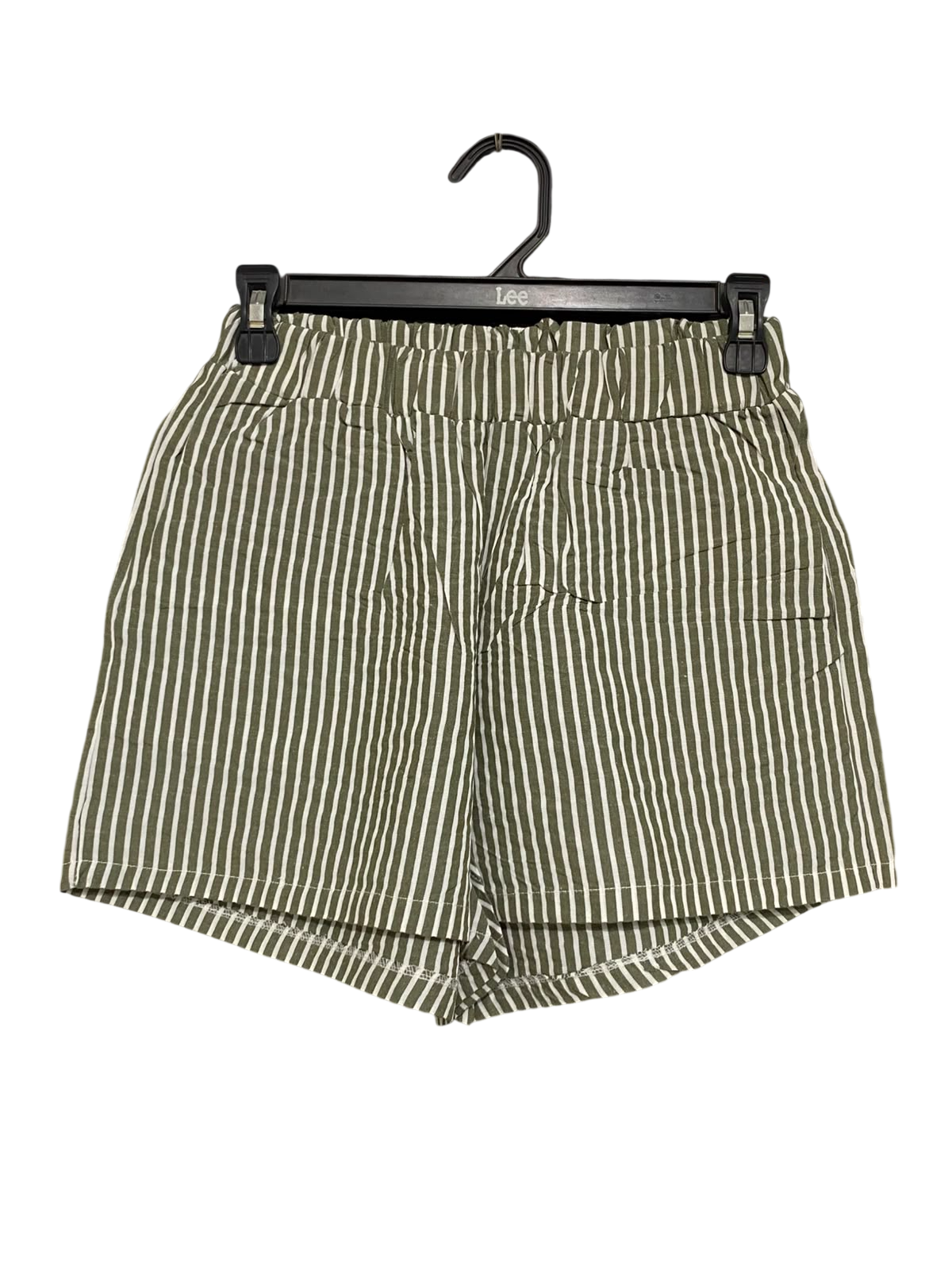 |XS| WAIST 24| A39| OLIVE GREEN & WHITE STRIPED CASUAL COTTON LOUNGE SHORTS