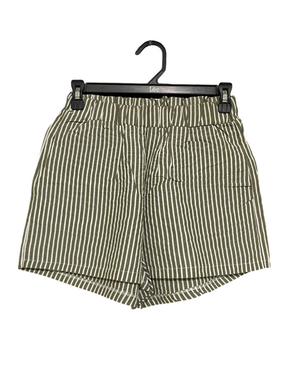 |XS| WAIST 24| A39| OLIVE GREEN & WHITE STRIPED CASUAL COTTON LOUNGE SHORTS