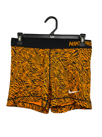 NIKE |L| WAIST 28| A39| BLACK & ORANGE ABSTRACT SKETCH ATHLETIC BIKER SHORTS