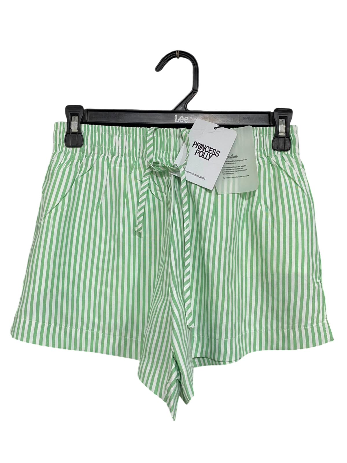 PRINCESS POLLY |S| WAIST 24| A39| GREEN & WHITE STRIPED COTTON LOUNGE SHORTS