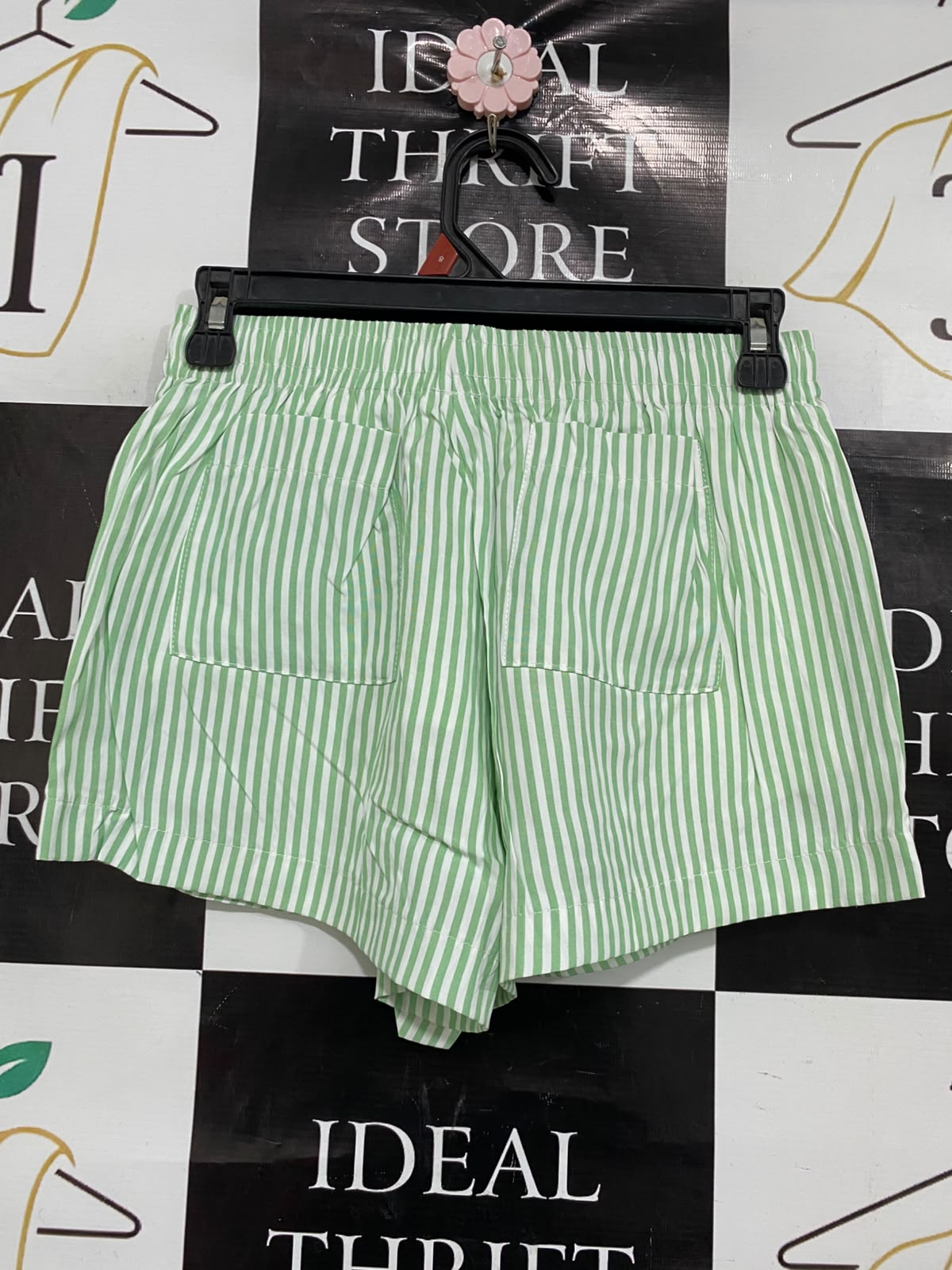 PRINCESS POLLY |S| WAIST 24| A39| GREEN & WHITE STRIPED COTTON LOUNGE SHORTS