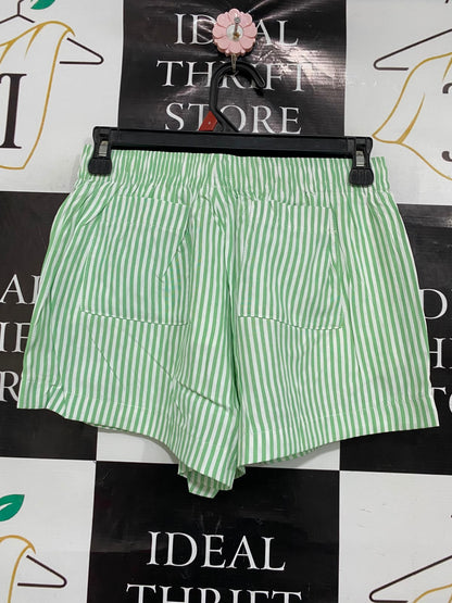 PRINCESS POLLY |S| WAIST 24| A39| GREEN & WHITE STRIPED COTTON LOUNGE SHORTS