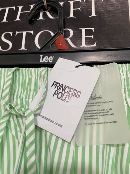 PRINCESS POLLY |S| WAIST 24| A39| GREEN & WHITE STRIPED COTTON LOUNGE SHORTS