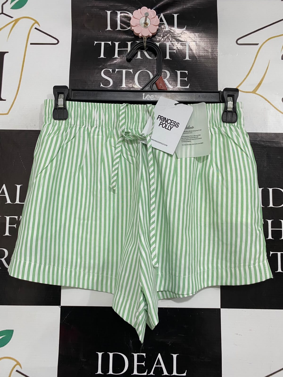 PRINCESS POLLY |S| WAIST 24| A39| GREEN & WHITE STRIPED COTTON LOUNGE SHORTS