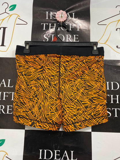 NIKE |L| WAIST 28| A39| BLACK & ORANGE ABSTRACT SKETCH ATHLETIC BIKER SHORTS