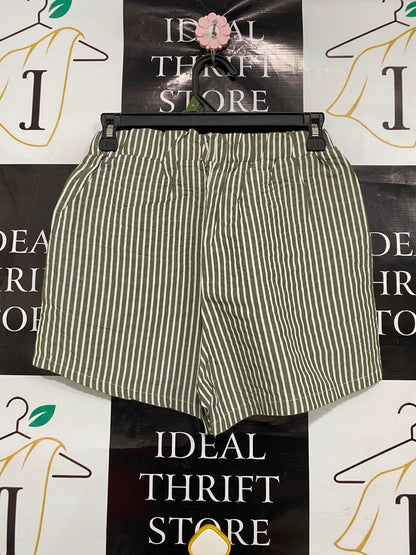 |XS| WAIST 24| A39| OLIVE GREEN & WHITE STRIPED CASUAL COTTON LOUNGE SHORTS