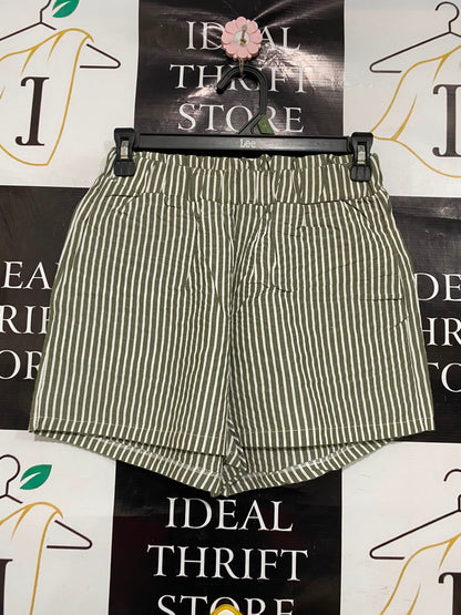 |XS| WAIST 24| A39| OLIVE GREEN & WHITE STRIPED CASUAL COTTON LOUNGE SHORTS