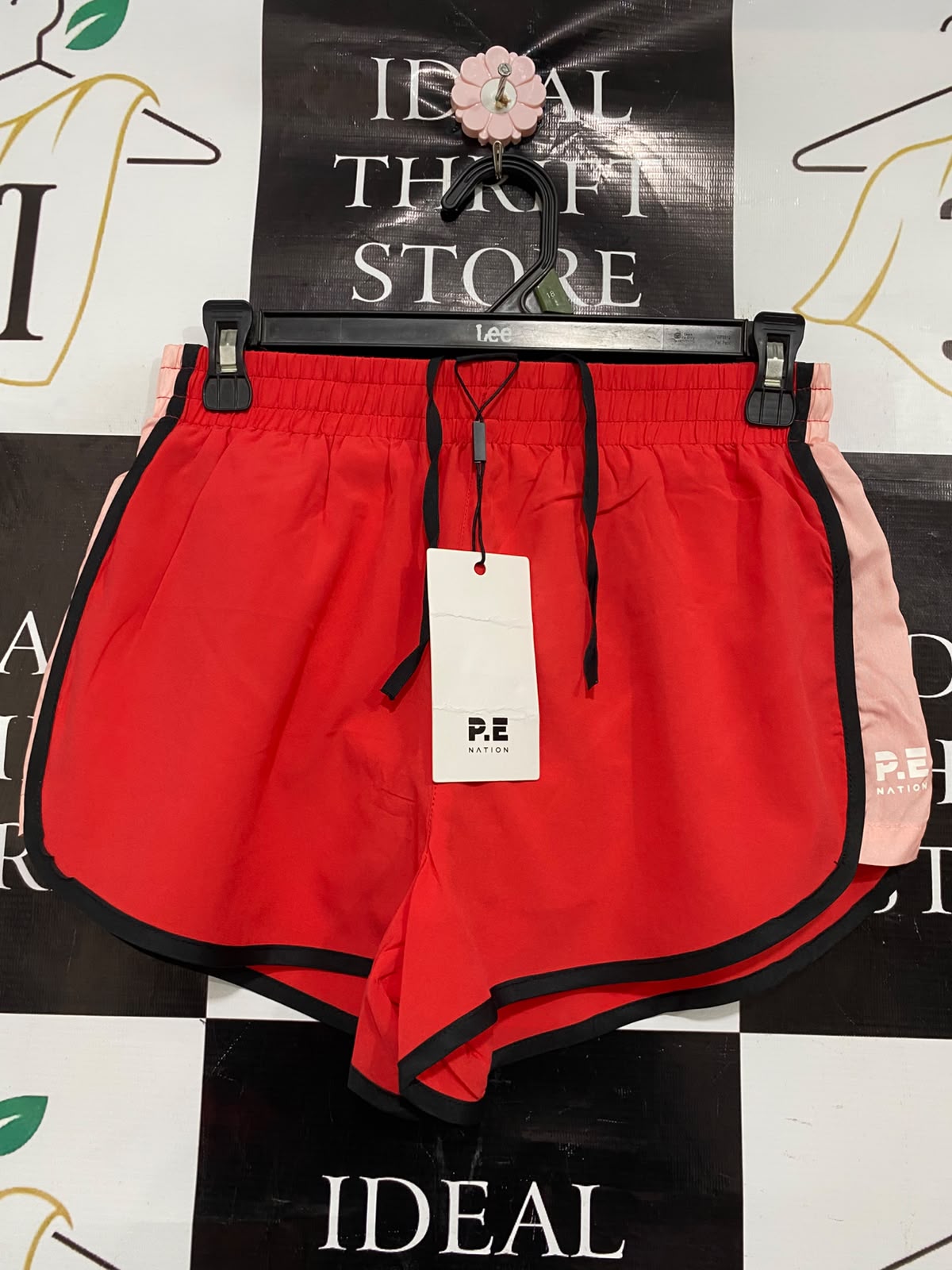 P E NATION |XS| WAIST 26| A39| RED & BLUSH PINK CONTRAST RUNNING SHORTS